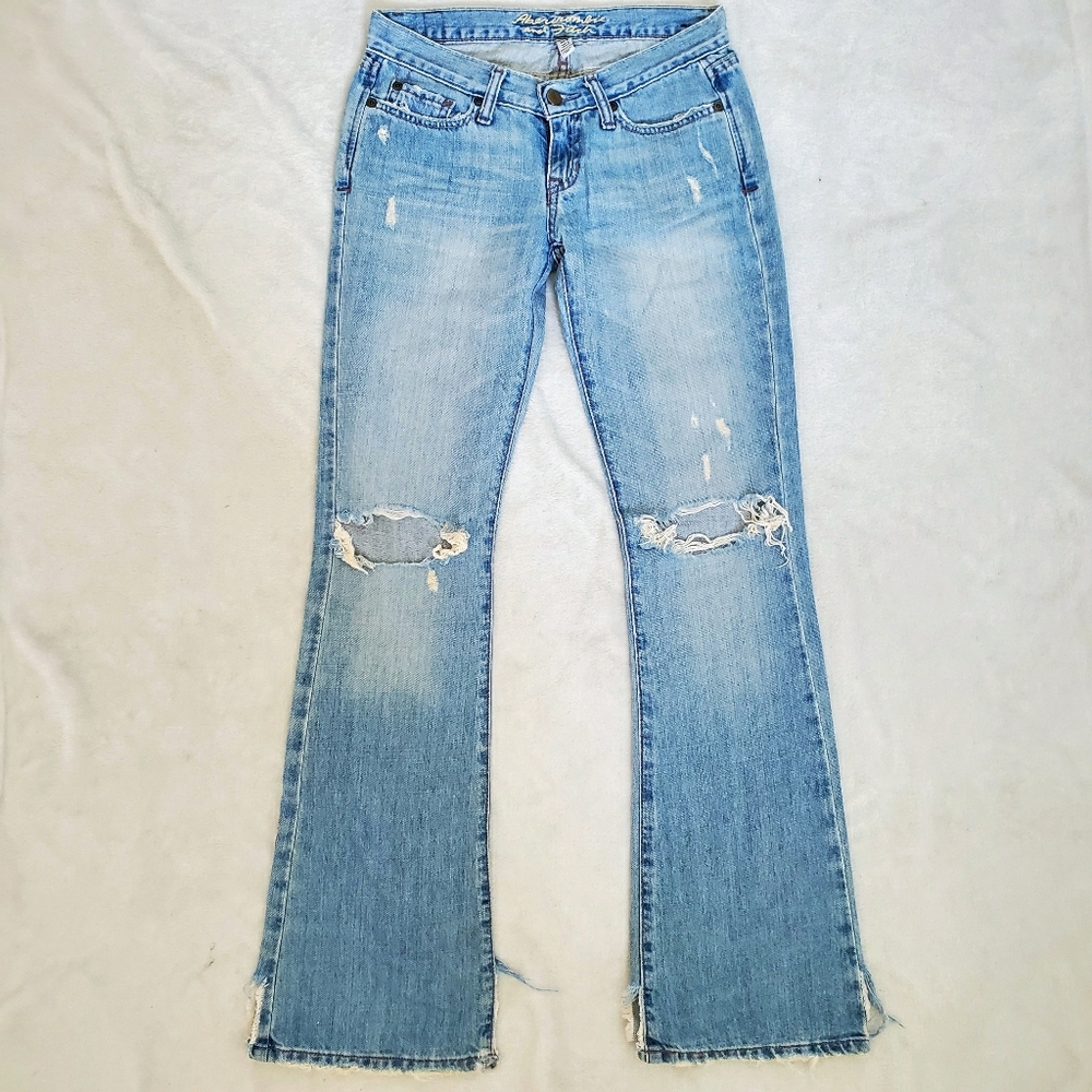 A&F Low Rise Distressed Bootcut Jeans